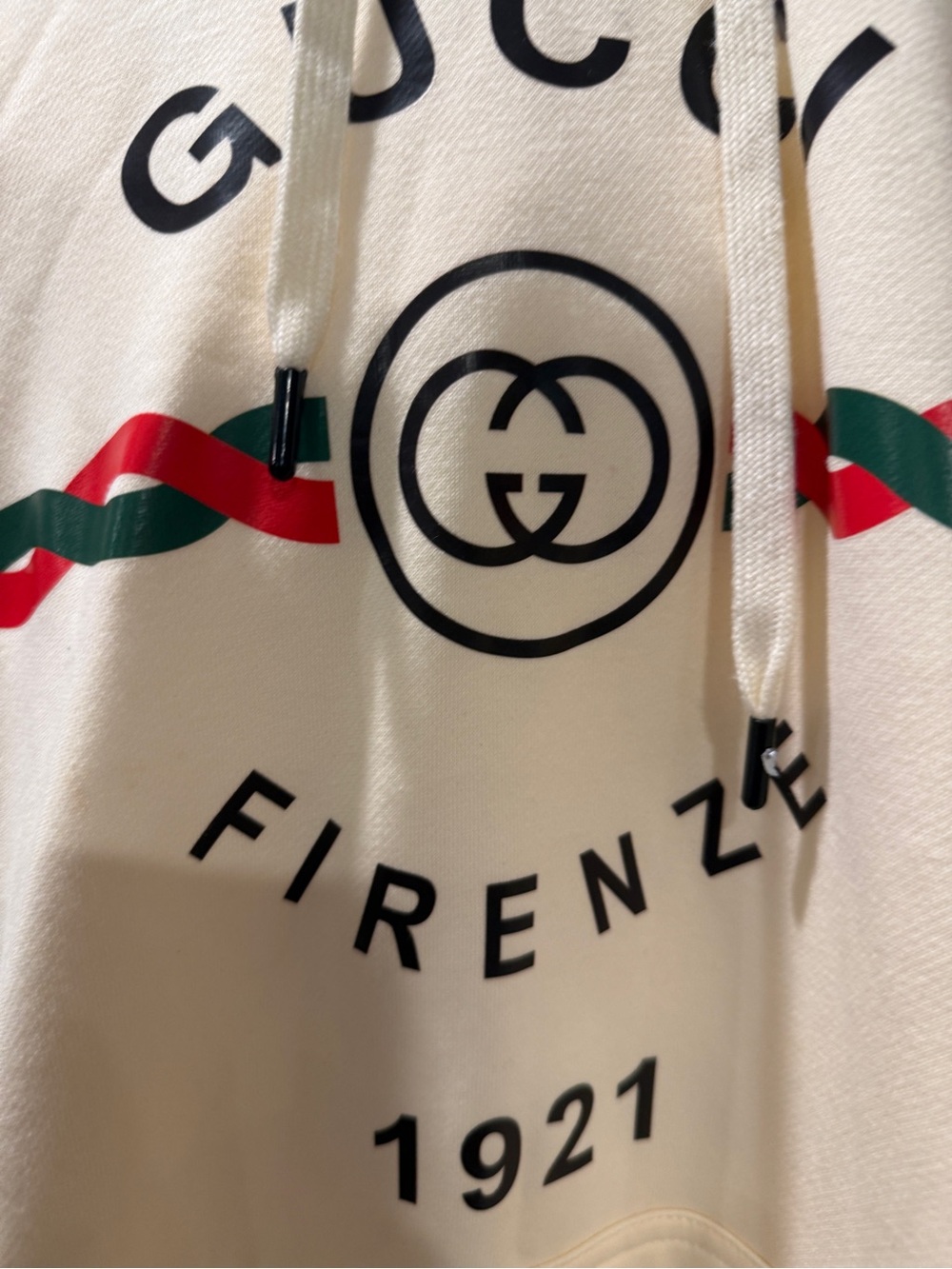 Gucci Cream Crewneck Sweatshirt with Red & Green Stripe Logo - Picture 2 of 7
